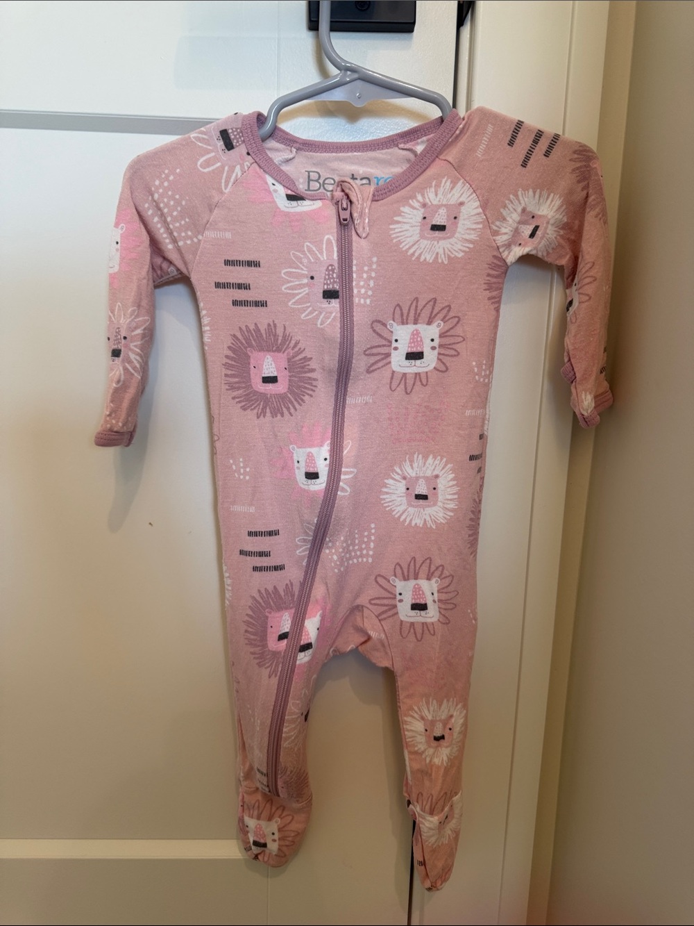 Pink Lion Zip-Up Footed One-Piece
